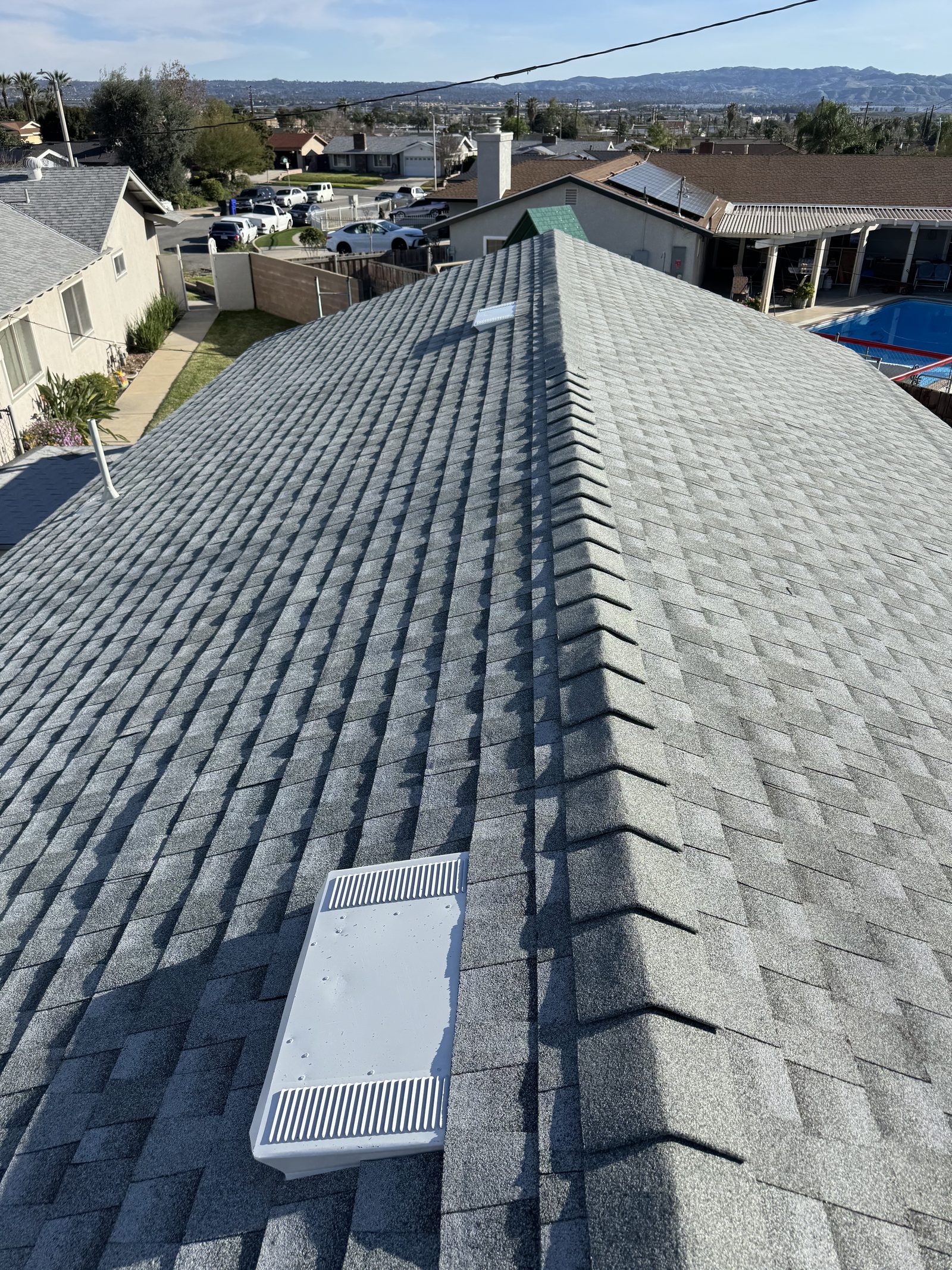 Shingle ridge line with vents - aerial view